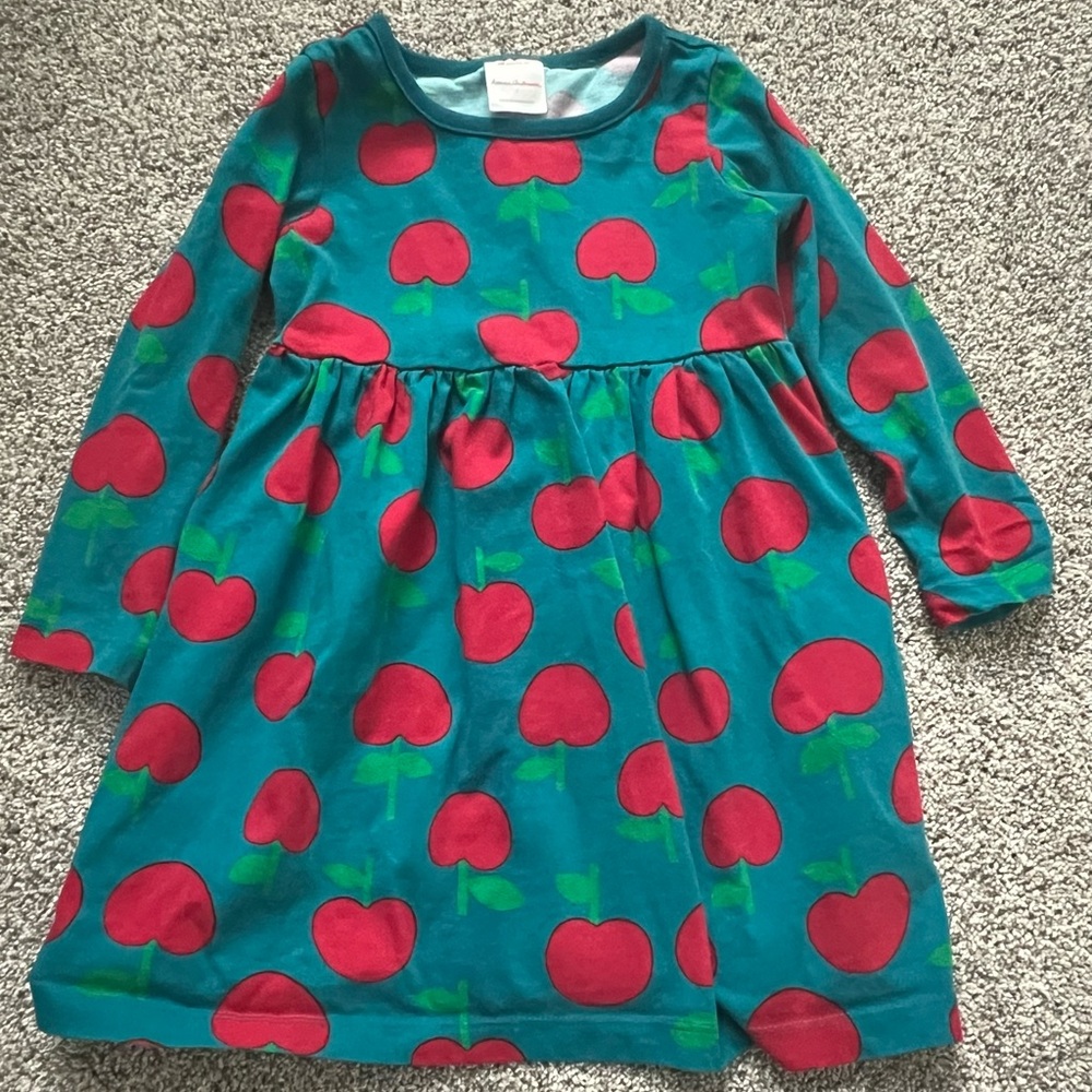 Hanna Andersson Teal Dress with Red Apple Print